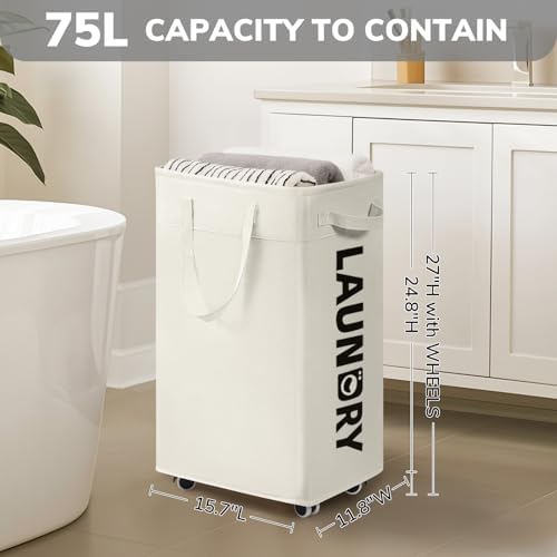 Goodpick 2-Pack Laundry Hamper with Wheels & Wash Bag for College Dorm, 75L - Image 4