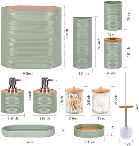 10 PCS Green Bathroom Accessories Set with Trash Can Bathroom Accessory - Image 2