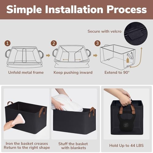 CHICVITA 45L Extra Large Fabric Storage Bins for Shelves, 2Pack, Black - Image 4
