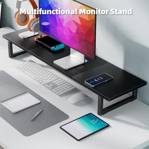 Simple Trending 38" Dual Monitor Stand Riser, Desk Organizer, Black - Image 4