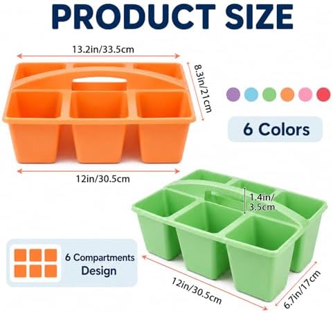 6 Pack Classroom Caddy with Handle, 6 Compartment (Rainbow) - Image 2