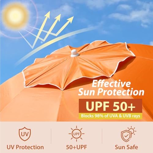 AMMSUN Shade Umbrella, Premium Portable Umbrella with Stand, 6.5ft Lightweight Free Standing Canopy for Sporting Games, Adjustable Instant Sun Protection and Easy to Carry, Orange - Image 5