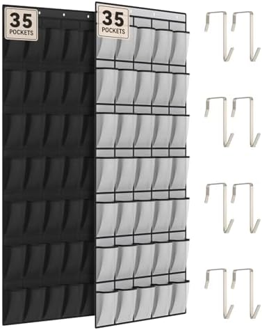dodowin Over Door Shoe Organizers, 2 Pack, 35 Pockets Each, Black/Grey by dodowin