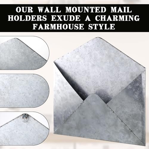 Yaocom 2 Pcs Galvanized Metal Envelope, Wall Mail Organizer Holder - Image 2