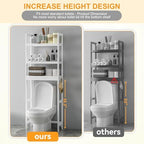 Over the Toilet Storage Cabinet, 3 Tier Over Toilet Bathroom Organizer with Adjustable Shelves and Adjustable Feet, Wood Bathroom Shelf with Anti Tip and Hooks for Space Saver, White - Image 6