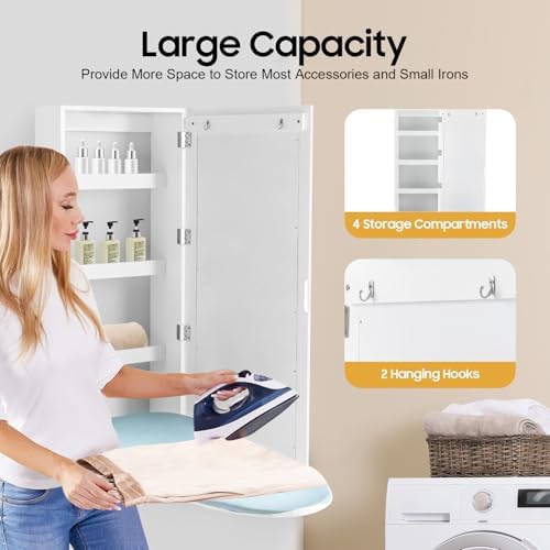 Ironing Board Cabinet, Built-in Swivel Ironing Board Foldable with Storage, Wall Hanging with Mirror for Edrooms, Checkrooms, Small Houses, Sewing Rooms, Bedrooms - Image 2