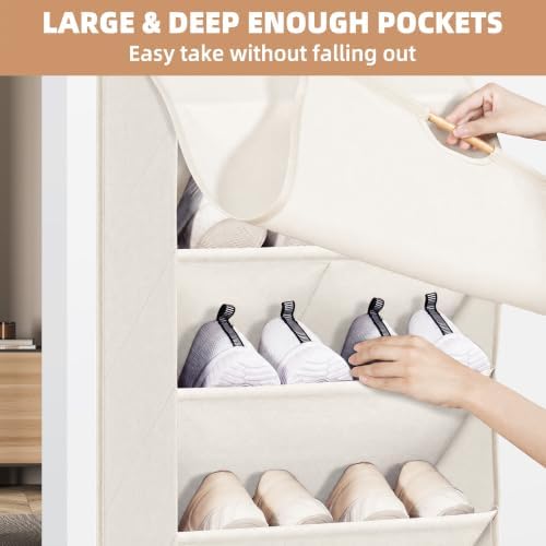STORAGE MANIAC Over Door Shoe Organizer with Curtain Dustproof Heavy-Duty Large Deep Pocket Hanging Shoe Organizer for Closet Dorm & Narrow Door Storage Shoe Holder Shoe Rack, 9-Shelf Off White 1 Pack - Image 6