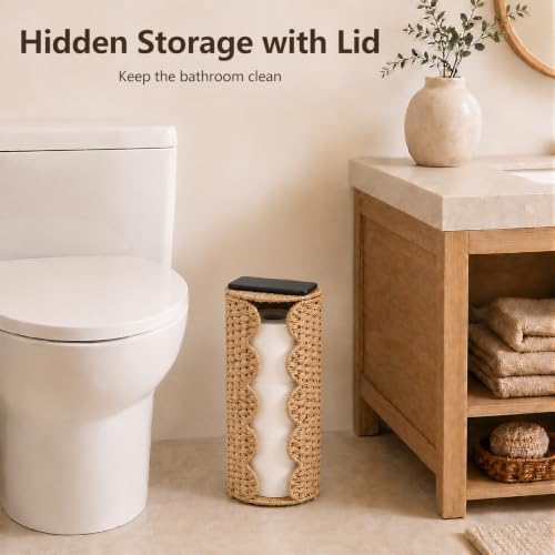 Coeusy Wicker Toilet Paper Holder Stand,Freestanding Bathroom Organizer - Image 4