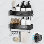 Onemake Shower Caddy Suction Cup, 2 Pack Shower Shelf with Hooks, Black by Unknown