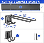 Garage Tool Organizer Wall Mount, 48 Inch Heavy Duty Garden Tool Organizer Storage System, Easy Install with 6 Adjustable Hooks, for Garage, Basement, Shed, Workshop, Black, Steel - Image 7