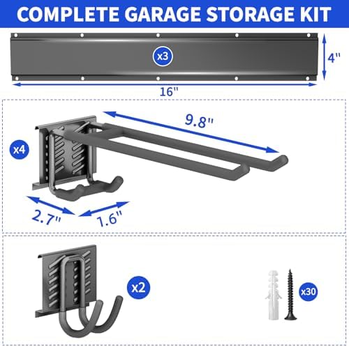 Garage Tool Organizer Wall Mount, 48 Inch Heavy Duty Garden Tool Organizer Storage System, Easy Install with 6 Adjustable Hooks, for Garage, Basement, Shed, Workshop, Black, Steel - Image 7