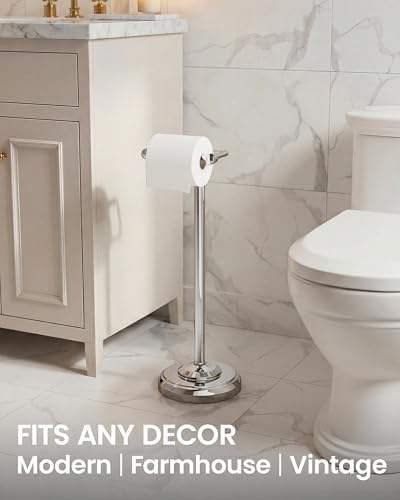 Chrome Toilet Paper Holder Stand Freestanding, Weighted Base, 22 Inch - Image 2