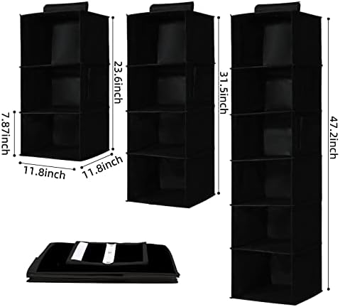 2 Packs Hanging Closet Organizer Storage, 6-Shelf Hanging Shelves for Closet, Closet Clothes Organizer and Storage with Side Pockets, Black - Image 2