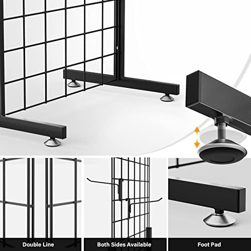 Bonnlo 2' x 6' Standing Grid Panel Tower, Thicker 5mm Wire, 180 LBS Weight Capacity Grid Wall with T-Legs, Grid Rack for Retail Display with Extra Hooks (2) - Image 6