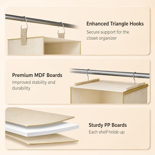 6-Shelf Hanging Closet Organizer With Drawers – Foldable 6 Tier Hanging Closet Shelves for Clothes, Shoes & Purse Hanging Storage Organizer with 3 Separable Drawers & 6 Large Mesh Pocket (Beige) - Image 7