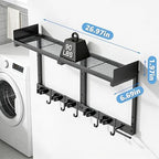 27" Mop and Broom Holder Wall Mount with Top Storage Shelf & Hooks,Black - Image 4