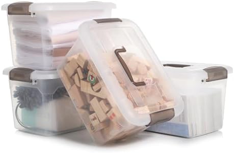 Citylife 4 Packs 8.5 QT Storage Bins with Lids Clear Plastic Bins with Grey Handle Stackable Storage Containers for Organizing by CITYLIFEHomeOrganization