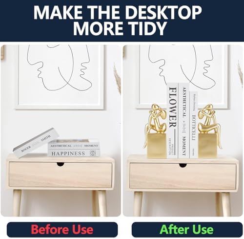 Gold Book Ends Bookends Girl Thinker Design,Bookshelf Accessories,Non-Skid Heavy Duty Resin Book Stopper for Books,Great Gifts for Book Lover,Modern Bookends for Shelves,Resin,1Pair/2Piece - Image 4