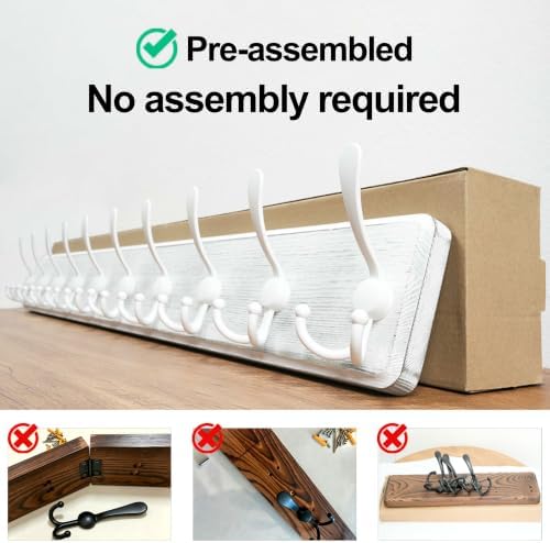 WEBI Coat Rack Wall Mount White,38 9/16" Long Coat Hooks Wall Mounted,Large Wall Coat Hanger,10 Tri Hooks for Hanging Coats,Clothes,Jacket,Farmhouse,White - Image 6