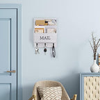 DLQuarts Solid Wood Mail Organizer with Key Holder for Wall, Mail Sorter Wall Mounted, Decorative Wooden Key and Mail Holder with 3 Hooks, Soft White - Image 2