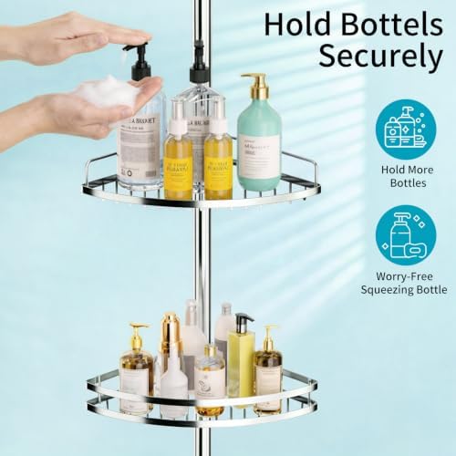 Corner Shower Caddy Tension Pole, Stable, No-Drill for Renters - Image 5