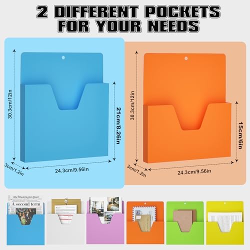 MFTEK Magnetic File Holder 6 Pockets Paper Holder, Hanging File Organizer Office Supplies Storage for Cabinets, Whiteboard, Magnetic Mail Letter Folder for Refrigerator (Classic Color-Mix) - Image 2