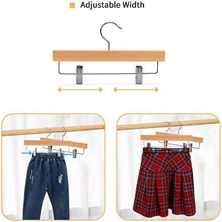 Nature Smile Kids Solid Wooden Pants Hangers,Baby Toddler Children Wood Skirts Hangers,Trousers Bottom 11.8 inches Hangers with 2-Adjustable Clips Anti-Rust Hook Pack of 20 (Natural) - Image 4