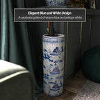 Oriental Furniture 20" Landscape Blue & White Porcelain Umbrella Stand - Image 2