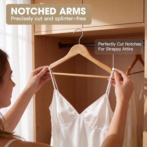 Wooden Hangers 30 Pack Solid Wood Hangers,Heavy Duty Coat Hangers for Closet, Wooden Clothes Hangers for Suits, Shirts, Pants, Jackets(Natural) - Image 3