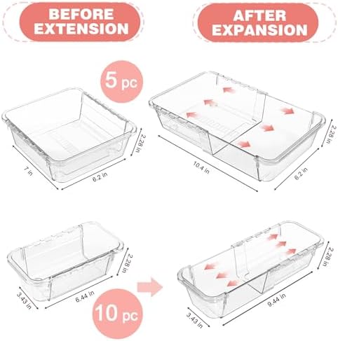 15 Pcs Expandable Drawer Organizer, All Adjustable Storage Box, Clear - Image 2