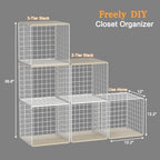 Hencawima 3PCS Stackable Closet Organizers and Storage, Closet Shelves with Wood Top Extra Storage, Clothes Storage Organizer Basket Bin/Cube for Home Wardrobe Organization(White-Sturdy Metal) - Image 3