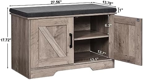 HOMSHO Farmhouse Shoe Storage Bench with 2 Barn Doors & Padded Seat Cushion - Image 3