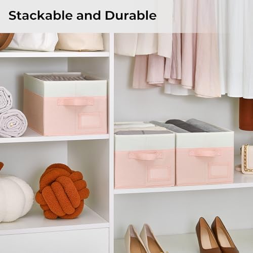 GRANNY SAYS Closet Shelf Baskets with Label, Pink&Ivory, Large, 3-Pack - Image 2