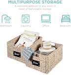 Best Choice Products Pantry Baskets Set of 2 16x12in Water Hyacinth Storage Baskets, Woven Wicker Kitchen Organizers with handles w/Chalkboard Label Chalk Marker - White - Image 6