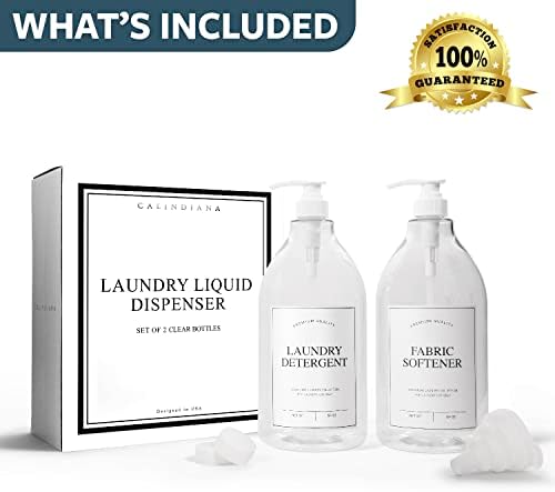 Calindiana Modern Farmhouse Liquid Laundry Detergent and Fabric Softener Dispenser for Laundry Room Decor and Organization, PET Plastic Landry Soap Containers with Water Resistant Labels, Clear 64oz - Image 6