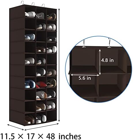 30 Section Hanging Shoe Organizer for Closet, Hanging Closet Organizer and Storage Space-Saving Foldable Clothes Shelf with Sturdy Hooks for Wardrobe, Dorm, Bedroom, Rv, Coffee - Image 3