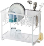 YAMAZAKI Home Two-Tier Adjustable Dish Drainer Rack, Compact Drying Rack with Hooks, Utensils Holder, Steel, Draining Spout, Water Resistant, No Assembly Req. by Unknown