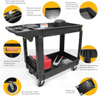 MaxWorks Heavy Duty 2‑Shelf Service Cart 500 lb Capacity Polypropylene Utility Cart with 5" Non‑Marring Casters Deep Trays and Built‑In Tool Storage for Garage Warehouse Workshop (80855) - Image 4