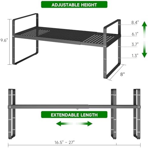 Expandable Kitchen Cabinet Shelf Organizer Rack, 16.5"-27" L x 8" W - Image 2