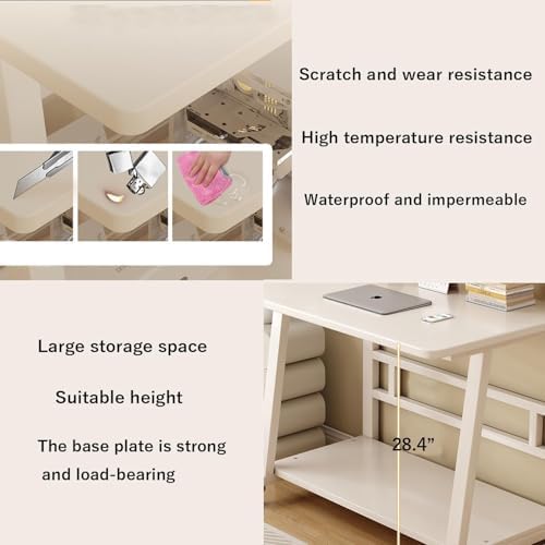 Rolling Computer Desk, 39.4 Inch Small Desks For Small Space, Portable Small Computer Desk with Monitor Stand & 3-Tier Storage, Portable Desk on Wheels for Writing, Home Office, Small Desk for Bedroom - Image 4