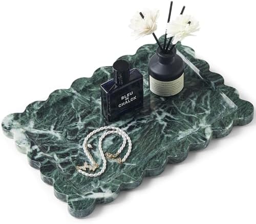 Scalloped Natural Marble Tray - Decorative Stone Tray for Bathroom & Vanity by Zilukar
