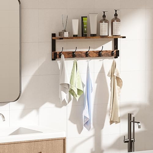 Oraich Coat Rack Wall Mount with Hooks and Shelf for Coat, Backpack, Key, Clothes Hanger, Wall Floating Shelf for Entryway, Living Room, Bathroom, Bedroom, Kitchen - Image 6