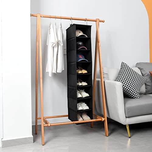 Berdeng Hanging Shoe Organizer for Closet with Side Mesh Pockets，Hat Racks for Baseball Caps，Shoe and Hat Holder & Storage，8-Shelf，Black，2 Pack - Image 5