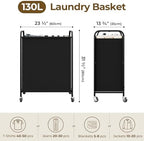 GRANNY SAYS 2 Section Laundry Sorter, 130L Large Hamper Basket with Wheels - Image 2