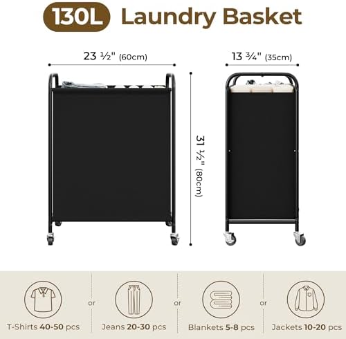 GRANNY SAYS 2 Section Laundry Sorter, 130L Large Hamper Basket with Wheels - Image 2