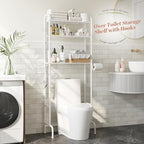 STDDRE 3-Tier Over The Toilet Storage Space Saver with Paper Holder Freestanding Rack Metal Bathroom Shelves with Hooks Above The Toilet Storage Shelf (White, 3 Tier) - Image 2