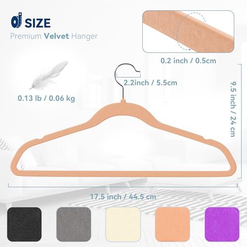 Premium Velvet Hangers 60 Pack, Non Slip Clothes Felt Hanger Heavy Duty for Coat, Premium Slim Space Saving Suit Hangers for Closet Organizer, 360° Rotating Silver Hook - Image 2