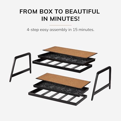 Anji Mountain Heavy Duty Waterproof Wooden Shoe Storage Mat Organizer/Boot Storage Tray Multi Use for Entryway with Coir, Black and Ivory Diamond Insert, 2 Tier, Fits 6 Pair (36.5" Wide) - Image 6