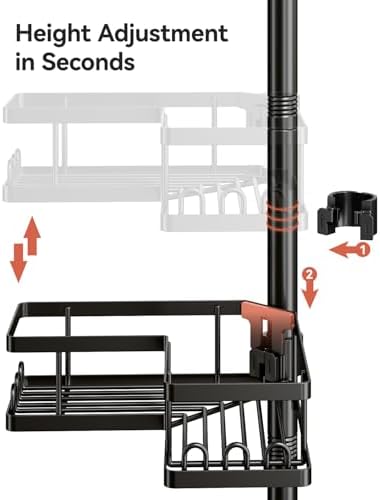 YASONIC Corner Shower Caddy Tension Pole, 25.7-109.1in Adjustable Shower Shelves, Rust-Resistant Shower Organizer, No-Drill 3-Step Installation, Bathroom Shelves for Renters & Family, Black - Image 4