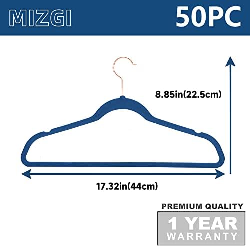 MIZGI Velvet Hangers 50 Pack Non Slip Mediterranean Blue Rose Gold Hooks - Image 6